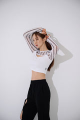 ライン ブラックホール メッシュ クロップ Tシャツ / TOP(9369) Line Black Hole Mesh Crop Tee