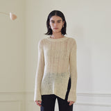 メッシュサイドスリット ニットトップ/MESH SIDE SLIT KNIT TOP (IVORY)
