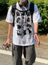 レイジーキャットハーフTシャツ / LAZY CAT HALF T-SHIRTS(2COLOR)