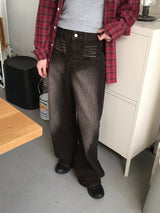 テイシングキャットウォッシングポケットワイドデニムパンツ