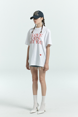 アイラブキャットレッドレタリングTシャツ