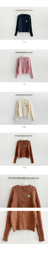 Heart embroidery twisted knit cardigan