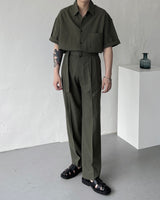 リネンベルトワイドスラックス / ECT linen belt wide slacks (4 colors)