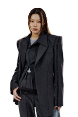 LEATHER LINE TAILORED JACKET (CHARCOAL) (6654719623286)