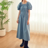 [LINE] Smoke Banding Puff Dress (Light Blue) (6696310341750)