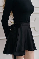 Pearl Ribbon Wrap Skirt - Black