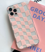 トランスペアレントチェッカーボードピンクフォーンケース / Transparent Checkerboard Pink Phone Case