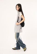 Irregular color block net pocket backpack