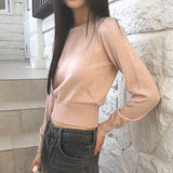 [Cashmere/12color] リモンラムウールラウンドクロップ長袖ニット