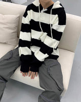Striped Oversized Warmer Hooded Knitwear (3 colors)