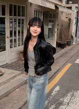 Biker Rider Short Leather Jacket (2color)