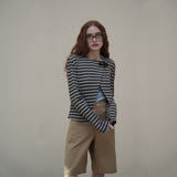 Khaki Toggle Patch Stripe Cardigan