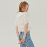 ラッフルカラークロップブラウス / RUFFLE COLLAR CROP BLOUSE_WHITE