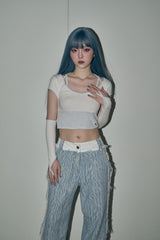ストリングサークルクロップトップ/string circle crop top - white melange