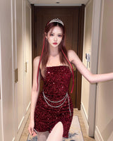 クイーンスパンコールチェーンドレス/720. Queen spangle chain dress (2color)