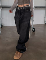 (UNISEX) ピーナッツラインワイドデニムパンツ
