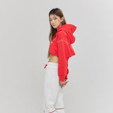 オーバーサイズラインポイントクロップフーディー/Oversize Line Point Crop Hoodie Red (6600740601974)