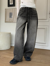ウィサーウォッシングロングワイドデニムパンツ/ Whiser Washing Long Wide Denim Pants