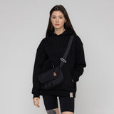 [UNISEX] Bear Smile Embroidery Cross Mini Messenger Bag_Black (6686422532214)