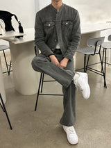 セミオーバーサイズチャイナセットアップデニムパンツ / LMN Semi-Oversized China Setup Denim Pants (Gray)