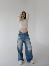 ローライズパッチデニムズボン/low-rise patch denim trousers