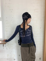 watt y2k button v-neck long sleeve t-shirt