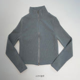 Turtleneck ribbed zip-up