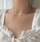 淡水パールトランスペアレントクリスタルチョーカーシルバーネックレス/cct Silver 925 Fresh Water Pearl Transparent Crystal Choker Silver Necklace