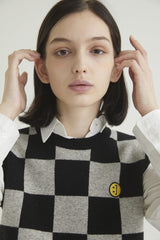 CHECKERBOARD KNIT VEST BLACK (6608604102774)