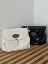 Pilso belt buckle shirring leather cross shoulder bag