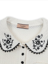 ブラックフラワーラウンドカラーニット / Black Flower Round Collar Knit
