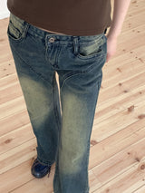 インフィレトロウォッシュインシジョンヒッププリントブーツカットデニムパンツ/Infi Retro Washing Incision Hip Printing Bootcut Denim Pants