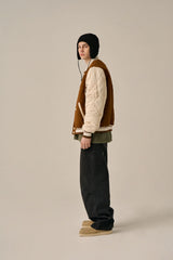 QUILTING POINT VARSITY JACKET - BROWN