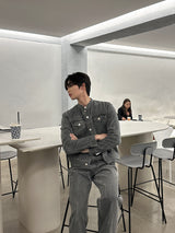 セミオーバーサイズチャイナセットアップデニムパンツ / LMN Semi-Oversized China Setup Denim Pants (Gray)