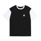 フラワードット刺繡 配色Tシャツ/Flower dot embroidery color combination short sleeve tee