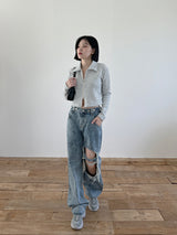 ストーンウォッシュッドスプリットデニムパンツ/no.1110 Stone Washed Split Denim Pants