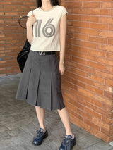 ハイロットベルトプリーツミディスカート/ Hirot Belt Pleated Midi Skirt