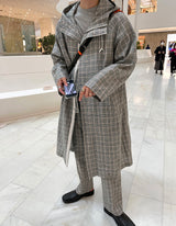 [ASCLO MADE] Linen Check Set Up Hood Coat (6562354233462)