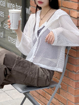 ティシュサマーネットボタン長袖フードカーディガン / Tish Summer Net Button Long-Sleeve Hood Cardigan
