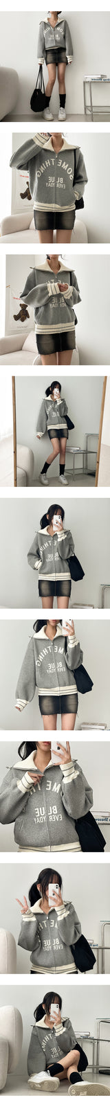 Anple Coloring Lettering Knit Zip-up