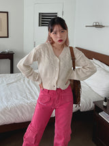 ブロック ニット カーディガン / Block knit cardigan (3color)