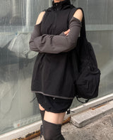 オフショルダースリットウィンドアノラックパーカー / shoulder slit wind anorak hood