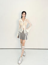 1021. Wool Double ribbon pleats mini sk (2color)