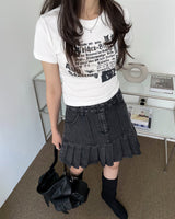 キャットビンテージプリントクロップショートスリーブTシャツ