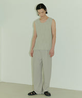 UNISEX PINTUCK STITCH WIDE PANTS M - LIGHT BEIGE (6689417560182)