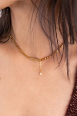 ロゴバーウィズドロップチェーンチョーカーネックレス/Logo bar with drop chain choker necklace