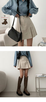 Hip Pleats Short Mini Skirt