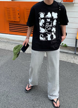 レイジーキャットハーフTシャツ / LAZY CAT HALF T-SHIRTS(2COLOR)