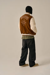 QUILTING POINT VARSITY JACKET - BROWN