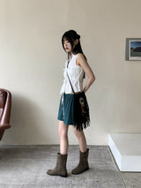 リウムプリーツシャーリングストリングノースリーブブラウス / Leeum pleated shirring string sleeveless blouse